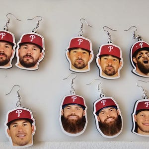 Phillies Baseball All-Star Player Face Dangle Earrings