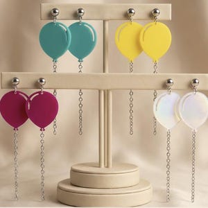 Birthday Balloon Dangle Earrings | Silver Chain String | Party & Celebration Jewelry