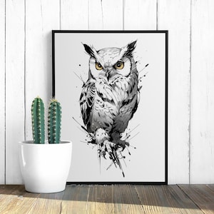 Minimalist Owl Line Art Print: Abstract Animal Illustration