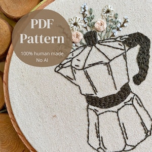 Coffee Embroidery Pattern PDF – Floral Moka Pot Design, Beginner Hand Embroidery, Kitchen Decor