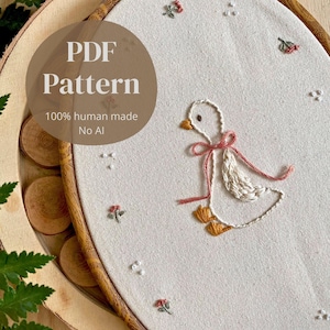 Goose Embroidery Pattern PDF – Cottagecore Hand Embroidery Design – Instant Download