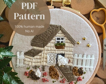 The Little Chicken Coop – PDF Embroidery Pattern for Chickens to Download | Farmhouse Cottagecore Embroidery Pattern