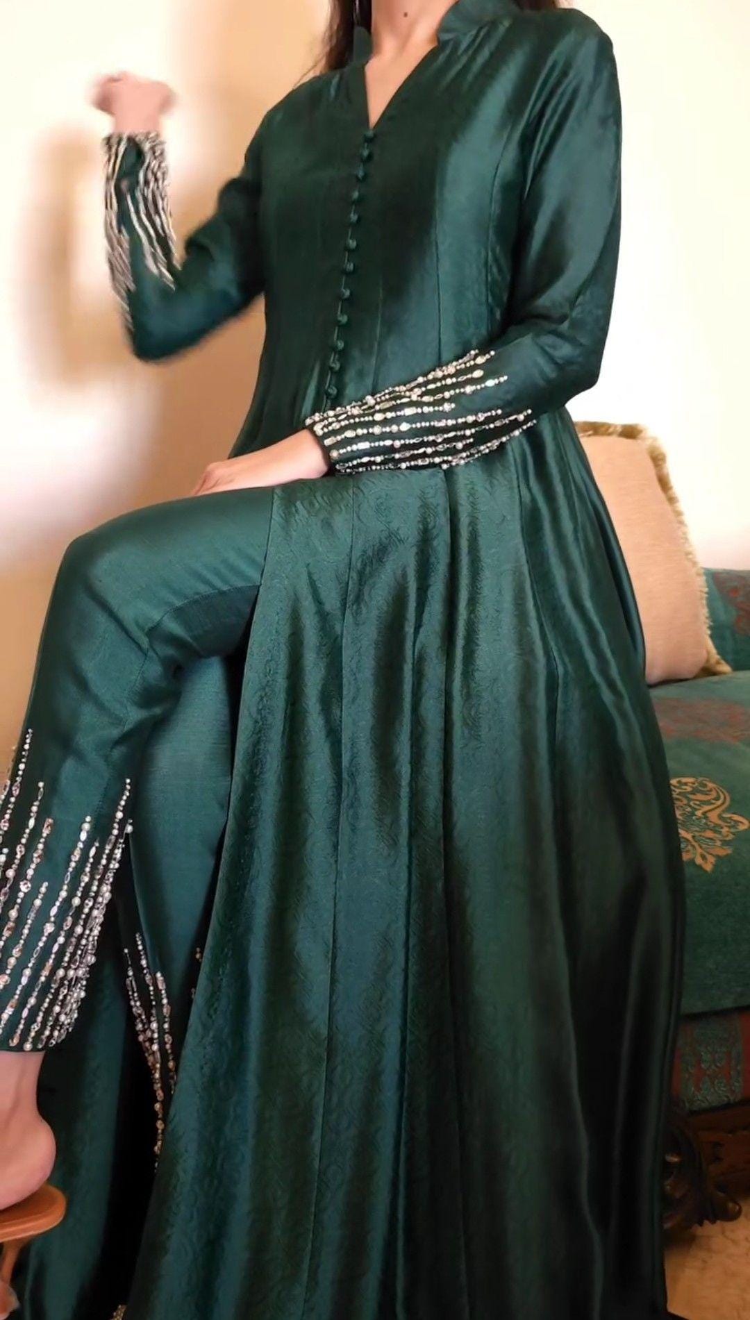 green emerald velvet dress Batool Emerald Green Chiffon Modest Long Maxi Dress | Modest Muslim Dresses main image 0