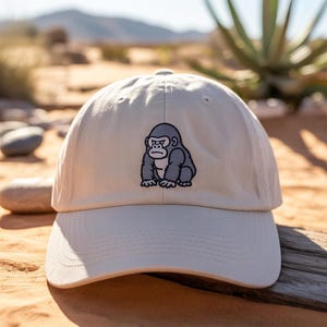 Gorilla Embroidered Baseball Cap or Washed Hat – Minimalist Animal Dad Hat – Funny Jungle Safari Gift for Him, Zoo Lover or Wildlife Fan
