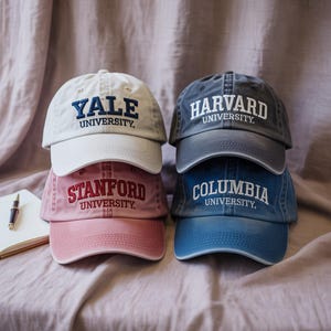 Custom College Embroidered Hat – Personalized University Baseball Cap or Washed Dad Hat, Graduation Gift for Students or Alumni