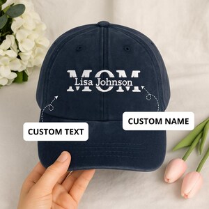 Custom Embroidered MOM Hat with Personalized Name, Adjustable Wash Hat or Baseball Cap, Gift for Mom, Mother&#39;s Day or Birthday Present