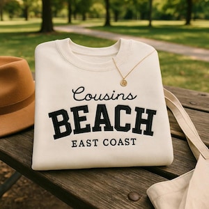 Cousins Beach Embroidered Sweatshirt, Hoodie, or T-Shirt – East Coast Summer Crewneck, Beach Trip Gift, Coastal Preppy Aesthetic