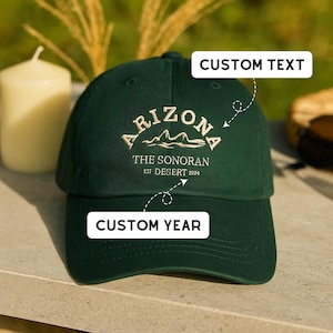 Custom Embroidered Hat with Text and Year – Personalized Arizona Style Baseball Cap or Wash Hat, Vintage Travel Dad Cap Gift for Adults