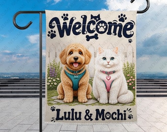 Bandera de jardín personalizada con nombre de mascota, decoración floral para exteriores, regalo