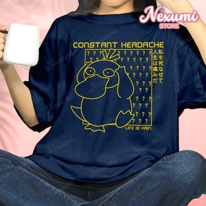 Pyduck Headache T-shirt Cute Shirt Print T-shirt Anime Shirt Video Game Shirt