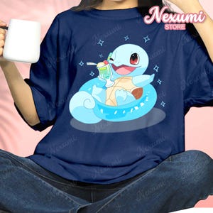 Anime Turtle T-Shirt, Kawaii Summer Tee, Gamer Gift, Water Type, Playful Design, Retro Cartoon Style, Squirty Squad