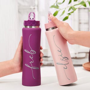 Personalized Insulated Water Bottle, Engraved Drinking Bottle, Custom Stainless Steel Bottle with Straw, 20oz Beach Bottle, Sports Water Cup