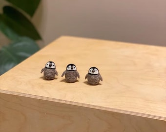 Tiny Needle Felted Penguin Chick, Tiny Felt Penguin, Penguin needle felt miniature tiny art oak, Felt Penguin Needle Felt Penguin