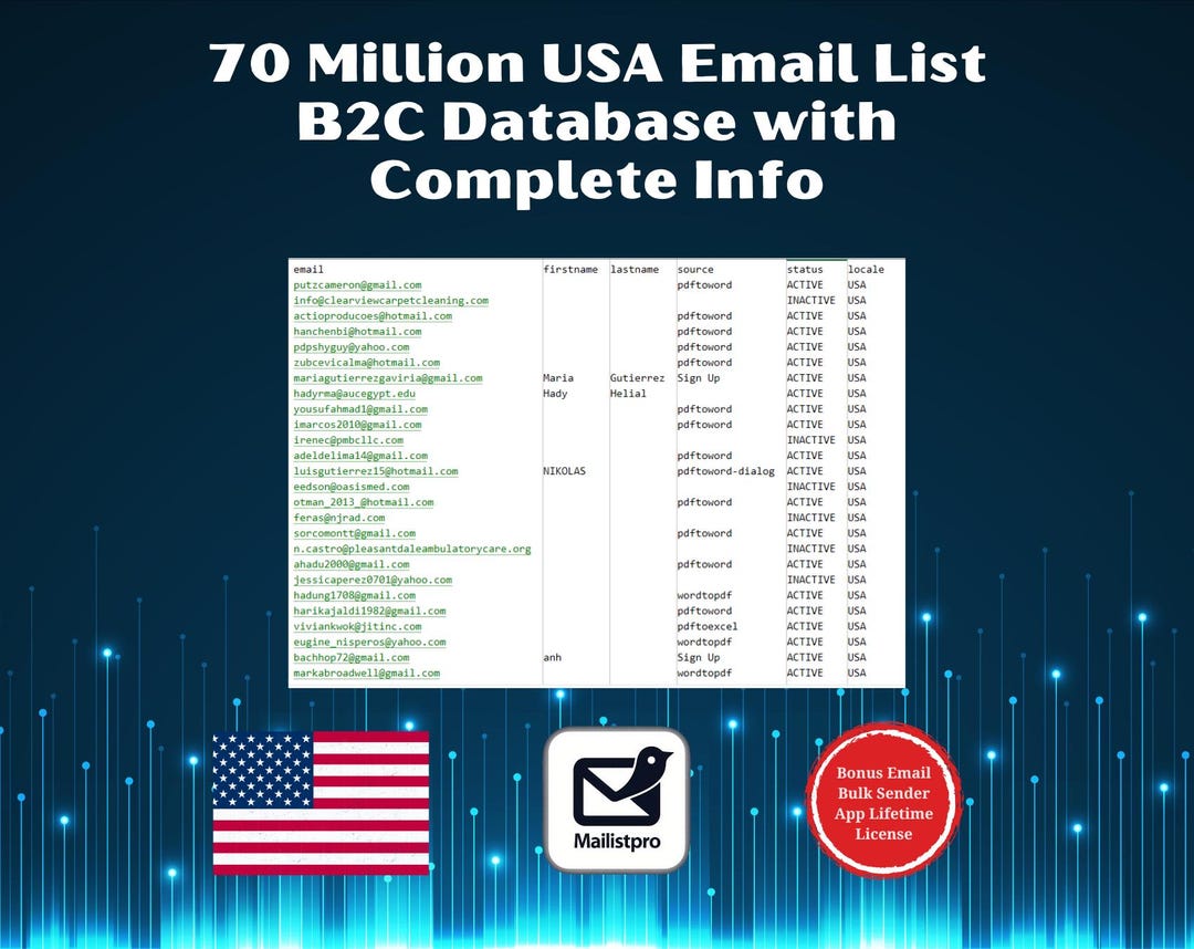 70 Million USA Email List B2C Database + Bonus Email Bulk Sender App ...