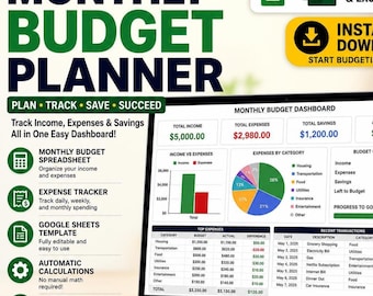2026 Monthly Budget Planner Spreadsheet | Google Sheets Expense Tracker ...