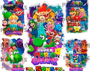 Super Mario Galaxy PNG Bundle – 5 High Quality PNG, 300 DPI, Sublimation Design, T-Shirt Print, Instant Download Clipart