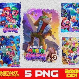 Super Mario Galaxy Png Bundle – 5 High Quality PNG, 300 DPI,Sublimation Design,T-Shirt Print, Instant Download Clipart luigi y mario galaxy imagen 1