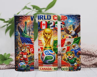12 Envolturas para Vaso 20oz Mundial 2026 – Mascota USA Canadá México – Sublimación 300DPI – Descarga Digital