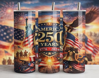 America 250 Years Tumbler Wrap PNG | 1776–2026 Patriotic USA Independence Day 20oz Skinny Tumbler Design | Fourth of July Sublimation