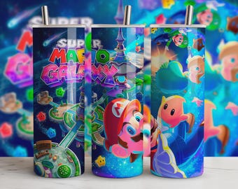 Super Mario Galaxy Tumbler Wrap Bundle 5 PNG 300 DPI, Sublimation Design, 20oz Skinny Tumbler, Instant Download, Space Theme Mario Wrap