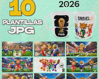 10 FIFA WM 2026 Vorlagen (JPG) | Individuelle Tassendesigns | Fußballmaskottchen | Sublimationsdruck | WM-Geschenk
