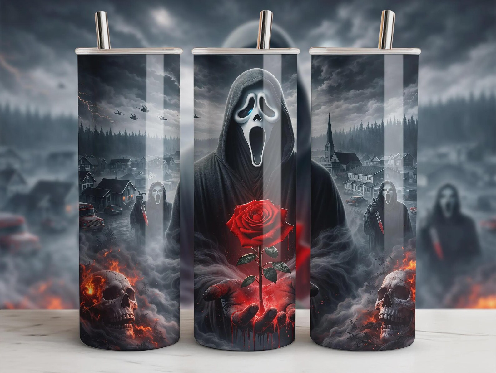 Ghostface Red Rose 20oz Tumbler Wrap PNG - Gothic Horror Sublimation ...