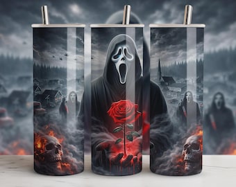 Ghostface Red Rose 20oz Becherfolie (PNG) – Gothic-Horror-Sublimationsdesign – Dunkle, ästhetische Scream-Becherfolie (300 dpi, digitaler Download)