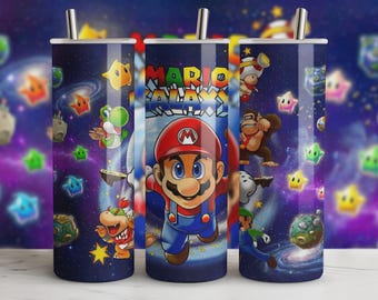 Mario Galaxy Tumbler Wrap 20oz PNG | Cartoon Space Design Sublimation | Kids Tumbler Design | 300 DPI Skinny Tumbler Wrap Instant Download