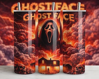Retro Ghostface PNG Tumbler Wrap - Vintage Horror Movie Design for 20oz Tumbler - 300 DPI Sublimation - Instant Download