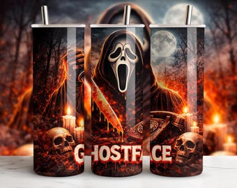 Ghostface Horror Tumbler Wrap PNG, Scary Slasher Movie 20oz Skinny Tumbler Sublimation, Halloween Horror Digital Download