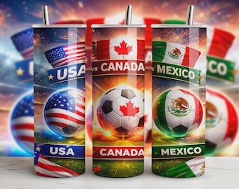 10 20oz World Cup 2026 Cup Wraps – USA, Canada, Mexico Mascot – 300DPI Sublimation – Digital Download