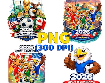 4 Premium PNG Designs (300dpi) World Cup 2026 / International Football Cup Designs (Digital Download) world cup 2026