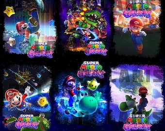 Super Mario Galaxy PNG Bundle 300 DPI, 6 Designs, High Quality Digital Download, Gaming T-Shirt Design, Instant Download