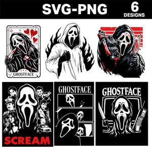 Ghostface SVG Bundle – 6 Horror Designs PNG SVG – Scary Movie Killer Vector for T-Shirt, Sticker, Cricut, Sublimation
