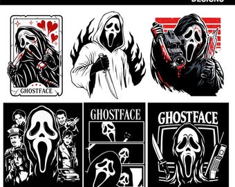 Ghostface SVG Bundle – 6 Horror Designs PNG SVG – Scary Movie Killer Vector for T-Shirt, Sticker, Cricut, Sublimation