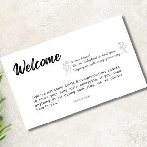 Utskrivbar, anpassningsbar mall för Airbnb-välkomstkort (12,5 x 7,5 cm)