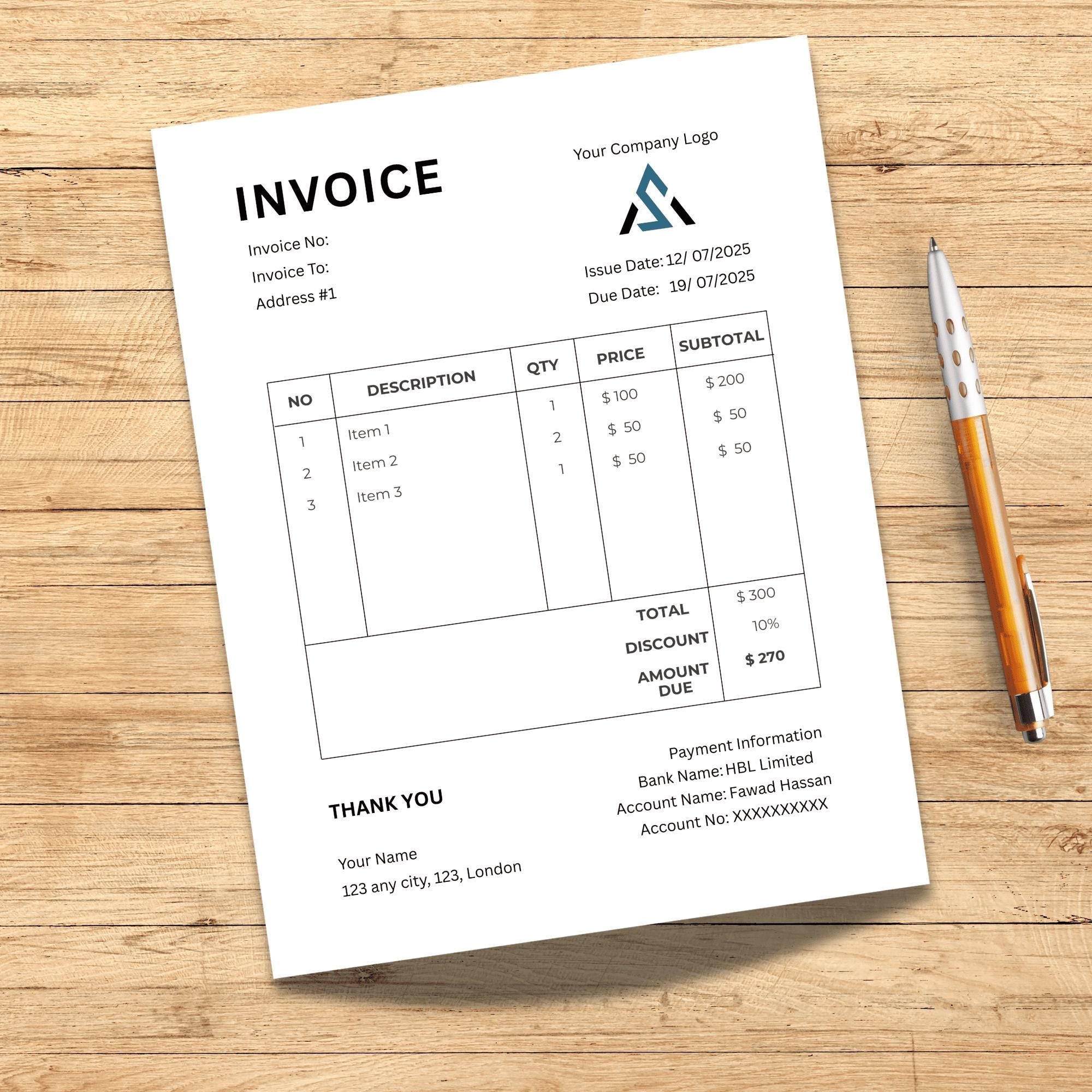 Invoice Template Editable – Client Invoice for Small Business ...