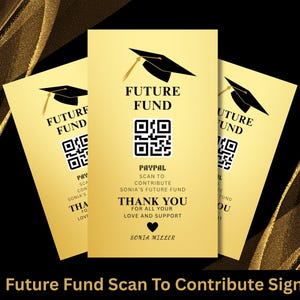 College Fund QR-Code-Karte, mutiges Thema Abschlussfeier Scan-to-Pay-Zeichen, bearbeitbare Canva-Vorlage, graduierte Party-Tischdekoration, Geschenk für graduierten Abschluss