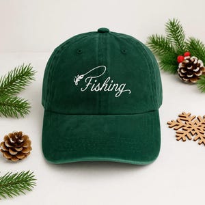 Fishing Embroidered Hat, Custom Fisherman Dad Hat, Gift for Anglers, Fly Fishing Baseball Cap, Personalized Wash Cap, Outdoor Fishing Cap