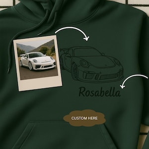 Custom Car Embroidered Hoodie – Personalized Car Sweatshirt with Your Photo and Name, Perfect Gift for Car Lovers, Fans, Auto Enthusiasts