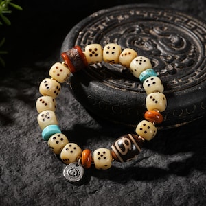 AURA DEER Yak Bone Bracelet Turquoise & Dzi Accents
