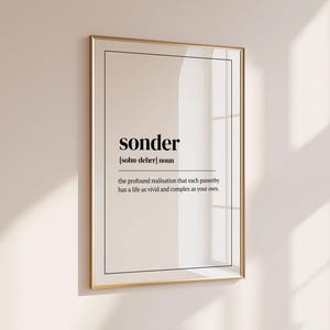definição de sonder | arte de parede para galeria de home office - download digital instantâneo - pôster para impressão - citação estética inspiradora