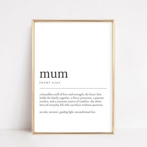Mum Definition Wall Art | Printable Mum Gift | Family Quote Print | Digital Download | Mother’s Day Poster UK