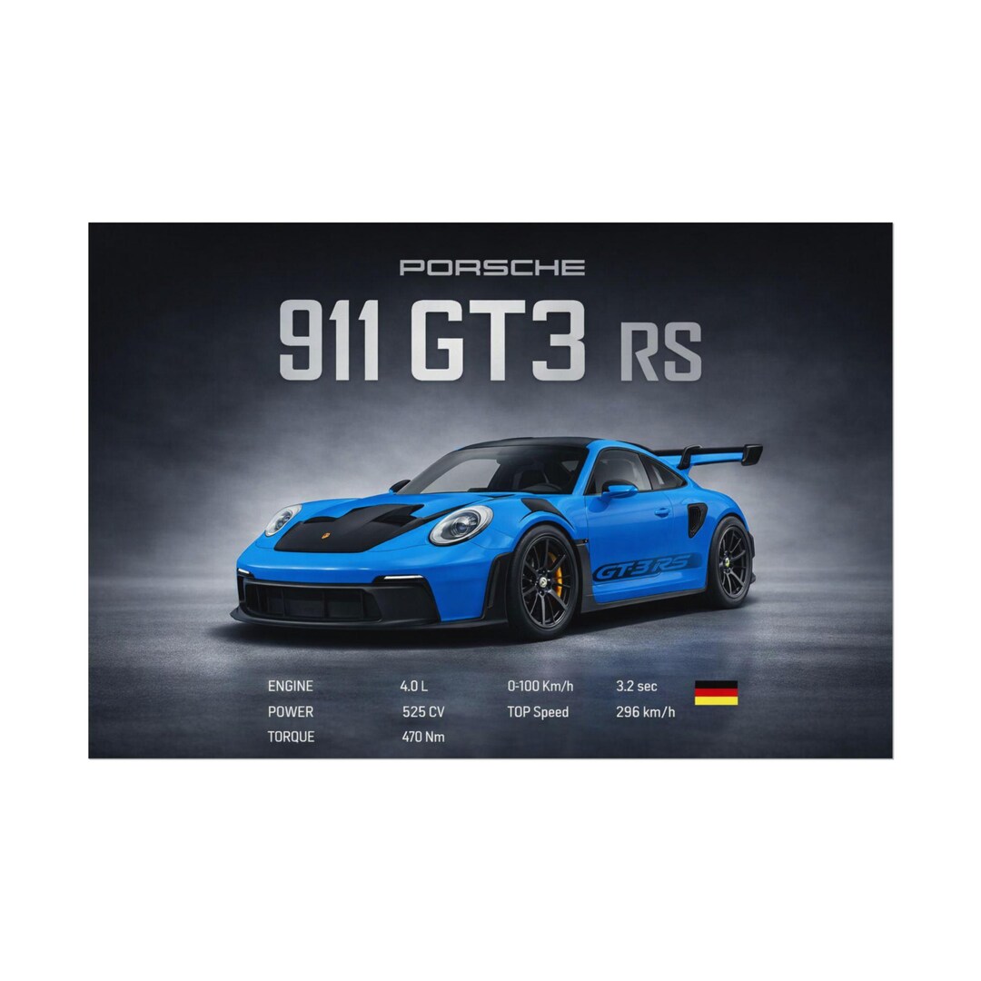 Blue 911 GT3 RS Car Poster | Textured Watercolor Matte Poster - Etsy