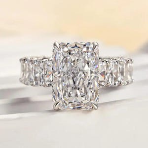 5.00 CT Radiant Cut Diamond Ring, Moissanite Diamond Ring, Side Acents Radiant Diamond, 14k White Gold Ring, Prong Set, Anniversary Gift