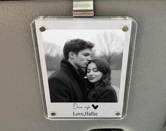 Personalisierte Foto Auto Visier Clip, fahren sicher ich liebe dich, kundenspezifische Acrylbildhalter, Jahrestagsgeschenk für ihn, Freund Ehemann Vati