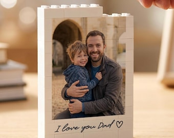 Cadeau pour papa Plaque photo personnalisée avec blocs de construction, souvenir de bureau enfant à papa, cadre photo en brique décoratif pour la fête des pères