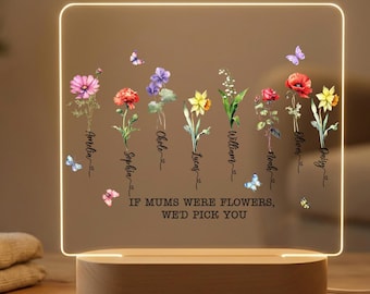 Personalisierte Blumennachtlicht für Mama, Geburtsmonat Bouquet Tischlampe, Mutter Geschenk, Floral Schlafzimmer Dekor