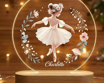 Personalisiertes Ballettnachtlicht für Mädchen, Ballerina-Kinderzimmerlampe, benutzerdefinierter Name Kinderzimmerdekor, Babypartygeschenk