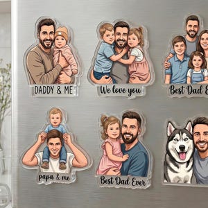 Familjepresent Personlig akrylmagnet för kylskåp, Anpassad fotoillustration för mamma pappa, Bilvisirklämma eller nyckelring för julklapp